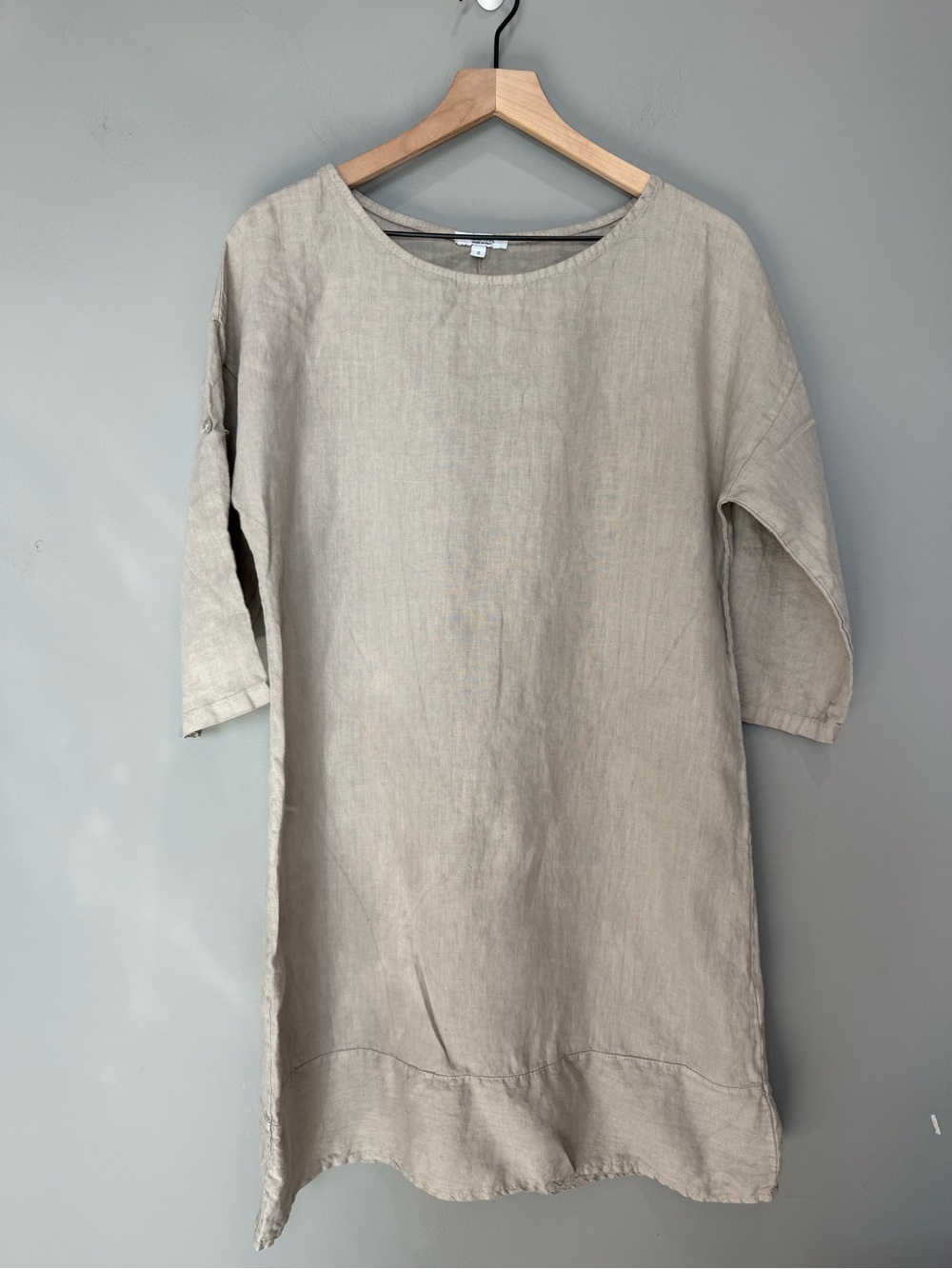 Rosemarine Made in Italy 100% Linen Shift Dress Tunic Neutral Beige Size Small